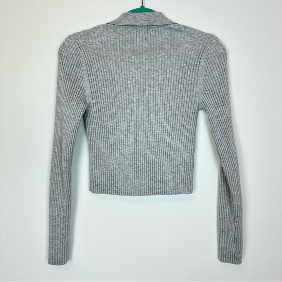 Aerie Women’s Gotta Jet Gray Polo Cropped Stretch Cardigan Sz M - Picture 9 of 10